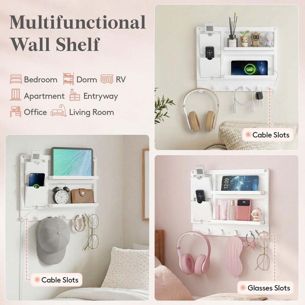 Lifewit Plastic Bedside Wall Shelf, Adhesive Floating Shelves Dorm Decor - thewildfolk Lifewit Plastic Bedside Wall Shelf, Adhesive Floating Shelves Dorm Decor