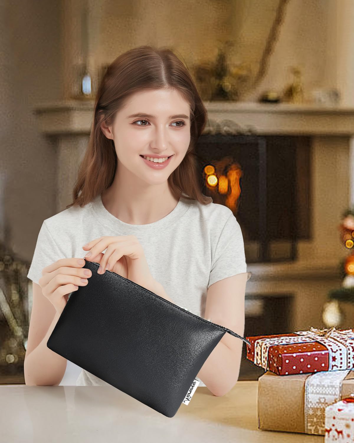Narwey Small Makeup bag for Purse, Small Makeup Pouch for Purse Cosmetic Bag with Zipper, Cute PU Leather Make up Pouch for Women Girls (Black) - thewildfolk Narwey Small Makeup bag for Purse, Small Makeup Pouch for Purse Cosmetic Bag with Zipper, Cute PU Leather Make up Pouch for Women Girls (Black)