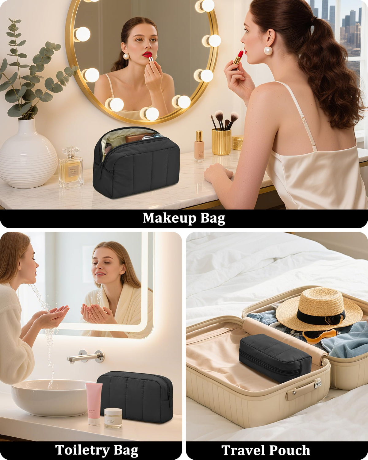 oscaurt Makeup Bag Cosmetic Bag Travel Toiletry Bag for Women Puffy Padded Cosmetic Pouch Purse Wide-open Makeup Organizer Case Travel Essentials - thewildfolk oscaurt Makeup Bag Cosmetic Bag Travel Toiletry Bag for Women Puffy Padded Cosmetic Pouch Purse Wide-open Makeup Organizer Case Travel Essentials