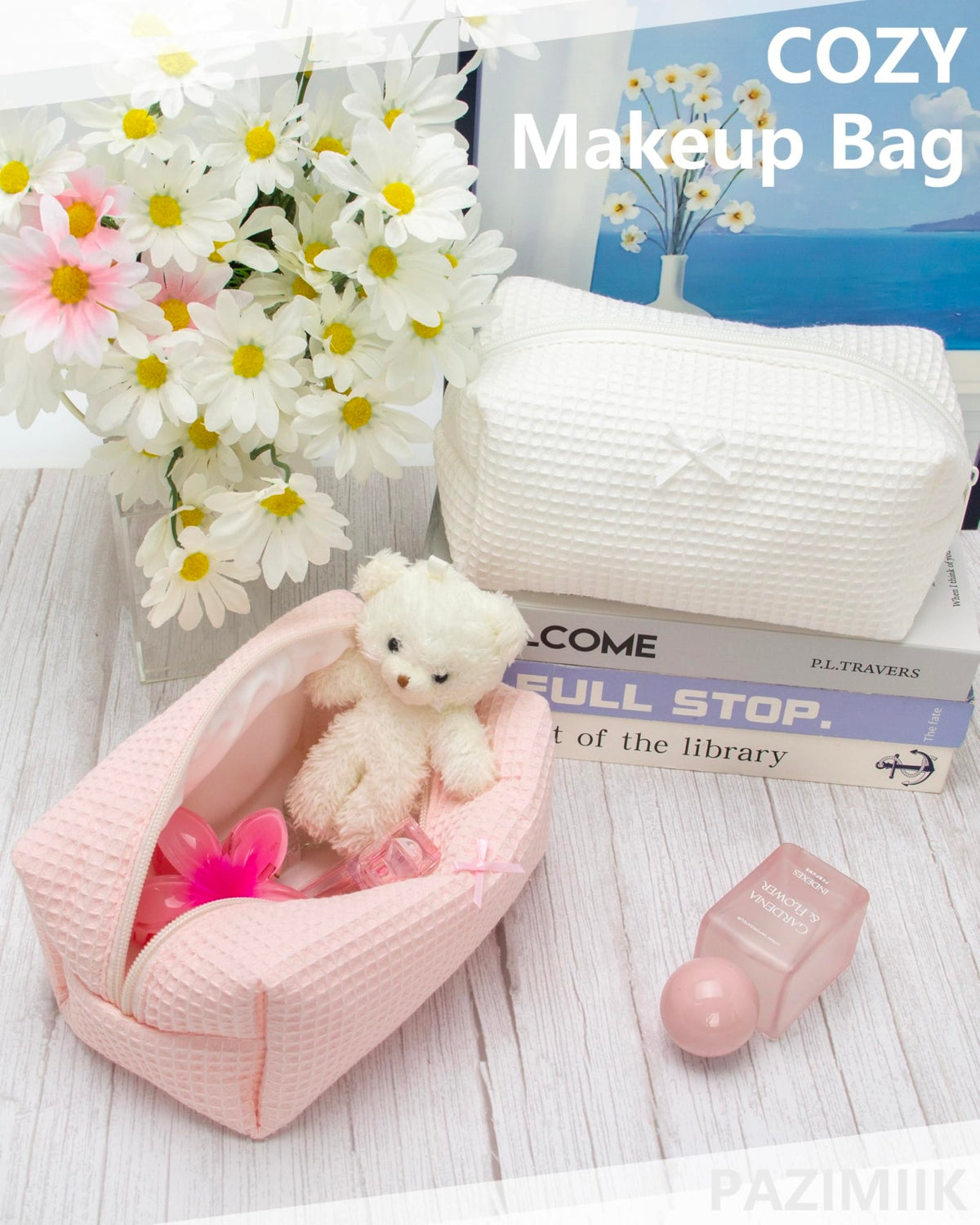 PAZIMIIK Cozy Makeup Bag for Women,Zipper Cosmetic Pouch,Waffle Pink,2 Pack - thewildfolk PAZIMIIK Cozy Makeup Bag for Women,Zipper Cosmetic Pouch,Waffle Pink,2 Pack