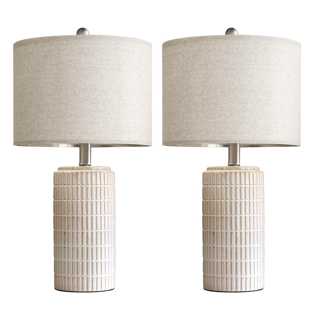 PoKat 23" Modern Ceramic Table Lamp Set of 2 for Living Room Bedroom, White - thewildfolk PoKat 23" Modern Ceramic Table Lamp Set of 2 for Living Room Bedroom, White