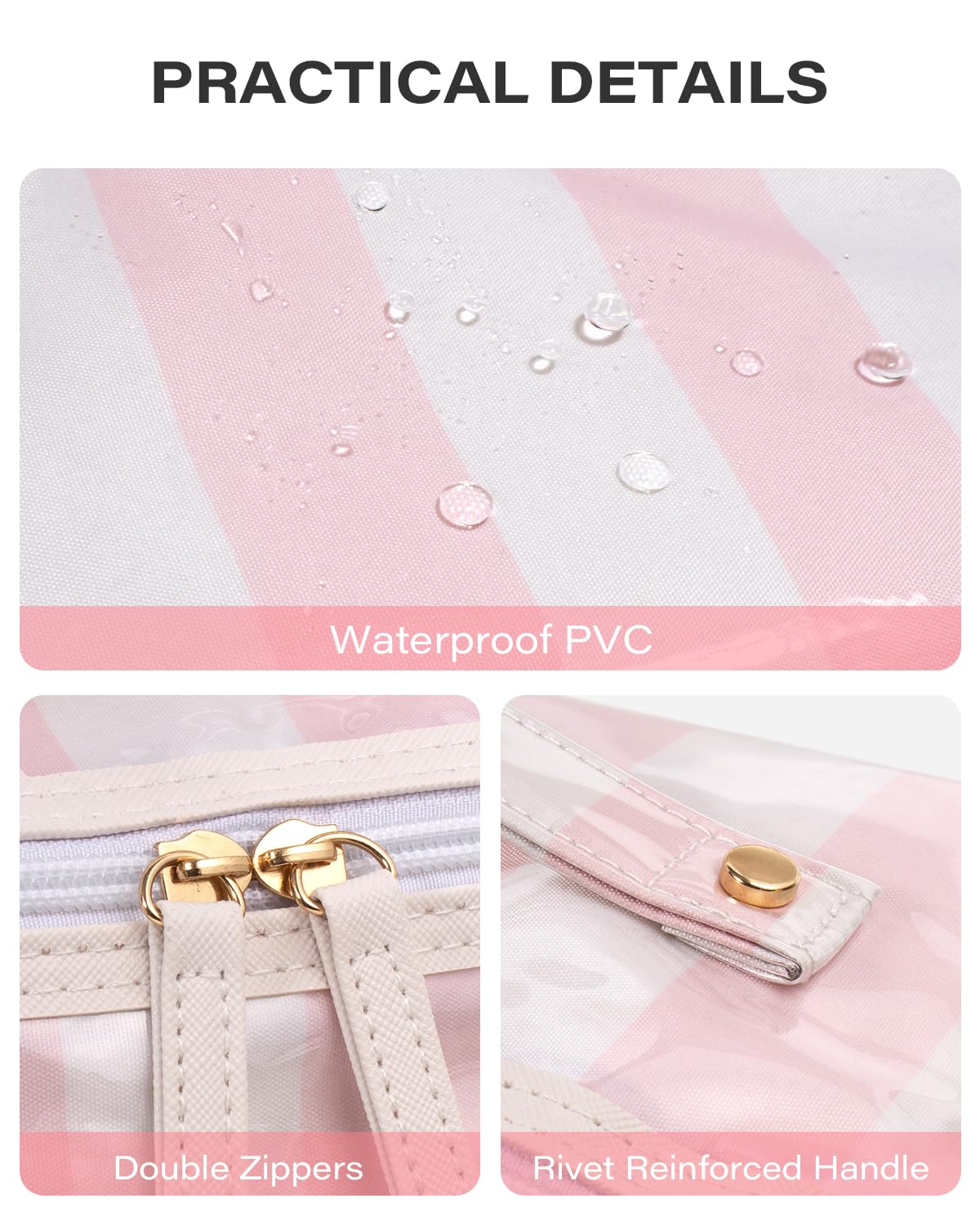 Preppy Stripe Clear Travel Makeup Bag, Waterproof Glossy PVC Cosmetic Organizer with Handle, Large Capacity Toiletry Bag for Women,Travel Organizer Zipper Pouch Beach Vacation Essentials (Pink White) - thewildfolk Preppy Stripe Clear Travel Makeup Bag, Waterproof Glossy PVC Cosmetic Organizer with Handle, Large Capacity Toiletry Bag for Women,Travel Organizer Zipper Pouch Beach Vacation Essentials (Pink White)