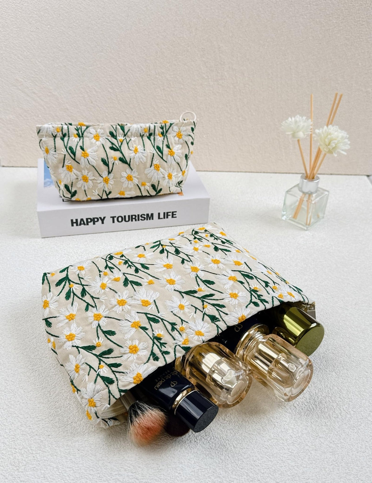 RIKMOXR 2 Pcs Makeup Bags, Large Cosmetic Bag Travel Toiletry Bag Organizer for Women, Embroidery Craft, Floral Makeup Bag Small Cosmetic Pouch Purse with Zipper Gifts for Girls Teen - thewildfolk RIKMOXR 2 Pcs Makeup Bags, Large Cosmetic Bag Travel Toiletry Bag Organizer for Women, Embroidery Craft, Floral Makeup Bag Small Cosmetic Pouch Purse with Zipper Gifts for Girls Teen