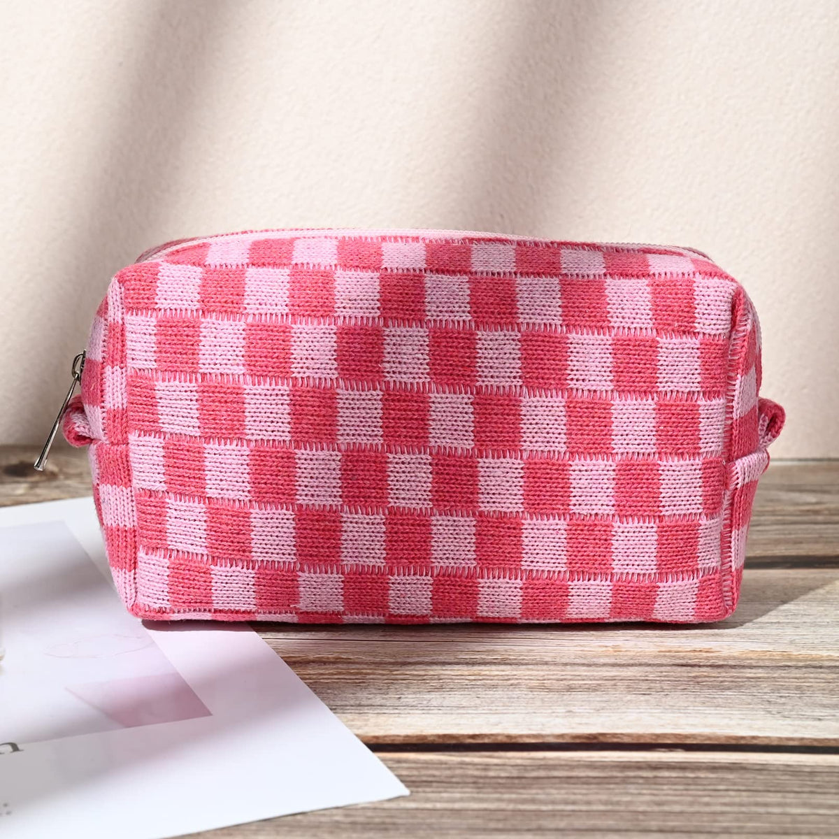 SOIDRAM 2 Pieces Makeup Bag Large Checkered Cosmetic Bag Capacity Canvas Mix Travel Toiletry Bag Organizer Cute Makeup Brushes Aesthetic Accessories Storage Bag for Women, Checkered Mix Rose Red - thewildfolk SOIDRAM 2 Pieces Makeup Bag Large Checkered Cosmetic Bag Capacity Canvas Mix Travel Toiletry Bag Organizer Cute Makeup Brushes Aesthetic Accessories Storage Bag for Women, Checkered Mix Rose Red