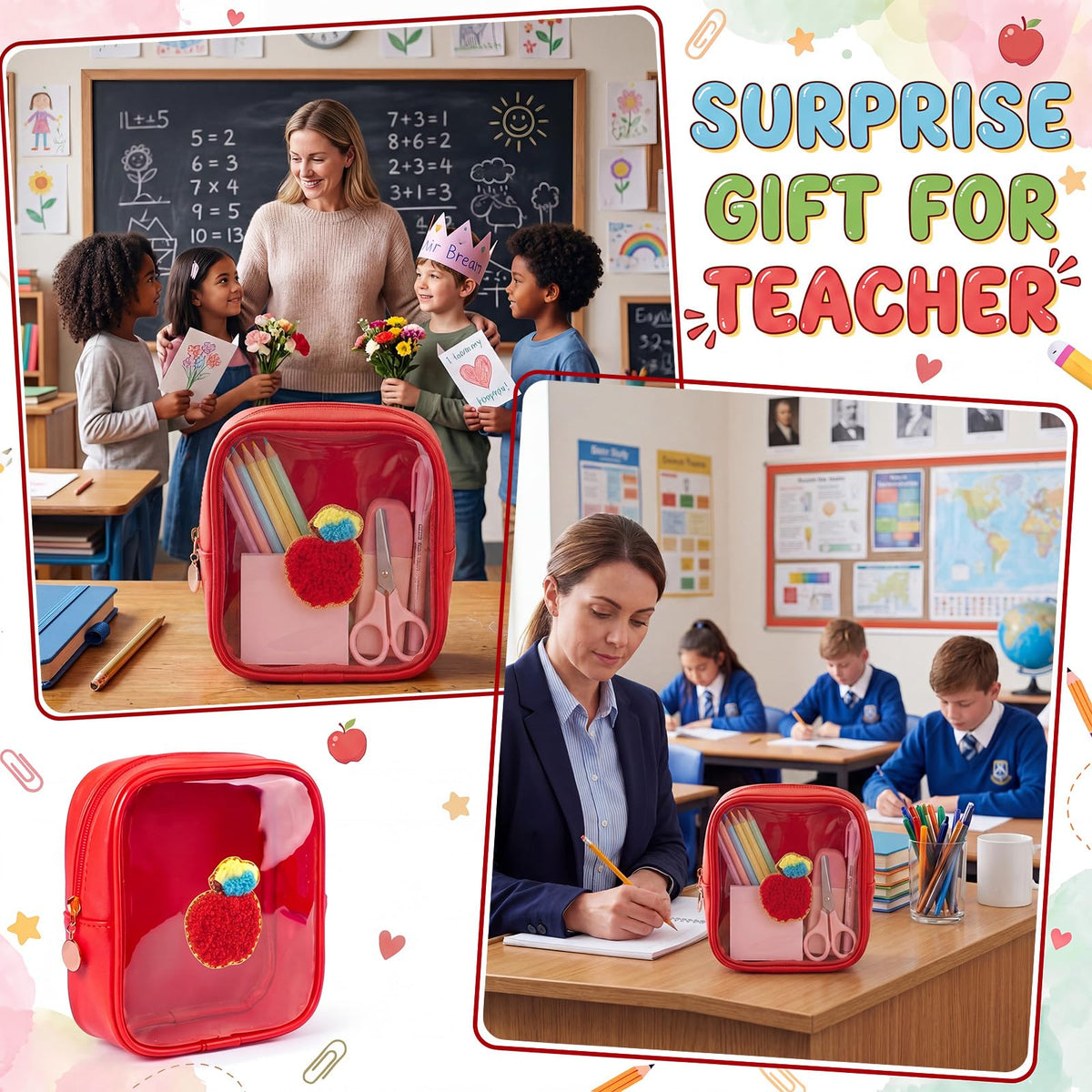 Sunnymove 6 Pcs Back to School Gifts for Teacher Mini Clear Makeup Bags with Zipper PVC Cosmetic Pouch Red Apple Makeup Bags Waterproof Pencil Pouch for Teacher Appreciation Gift - thewildfolk Sunnymove 6 Pcs Back to School Gifts for Teacher Mini Clear Makeup Bags with Zipper PVC Cosmetic Pouch Red Apple Makeup Bags Waterproof Pencil Pouch for Teacher Appreciation Gift