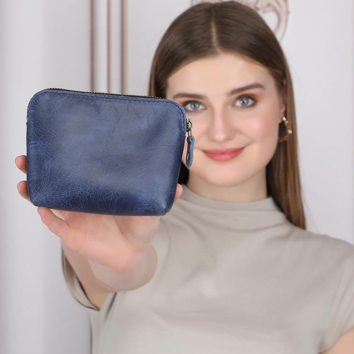 TheAntiq Full Grain Leather Cosmetic Bag – Zippered Makeup Pouch for Women, Small Travel Toiletry & Organizer Pouch for Purse, Premium Handmade Leather (5 × 4 × 2.5 in) - thewildfolk TheAntiq Full Grain Leather Cosmetic Bag – Zippered Makeup Pouch for Women, Small Travel Toiletry & Organizer Pouch for Purse, Premium Handmade Leather (5 × 4 × 2.5 in)
