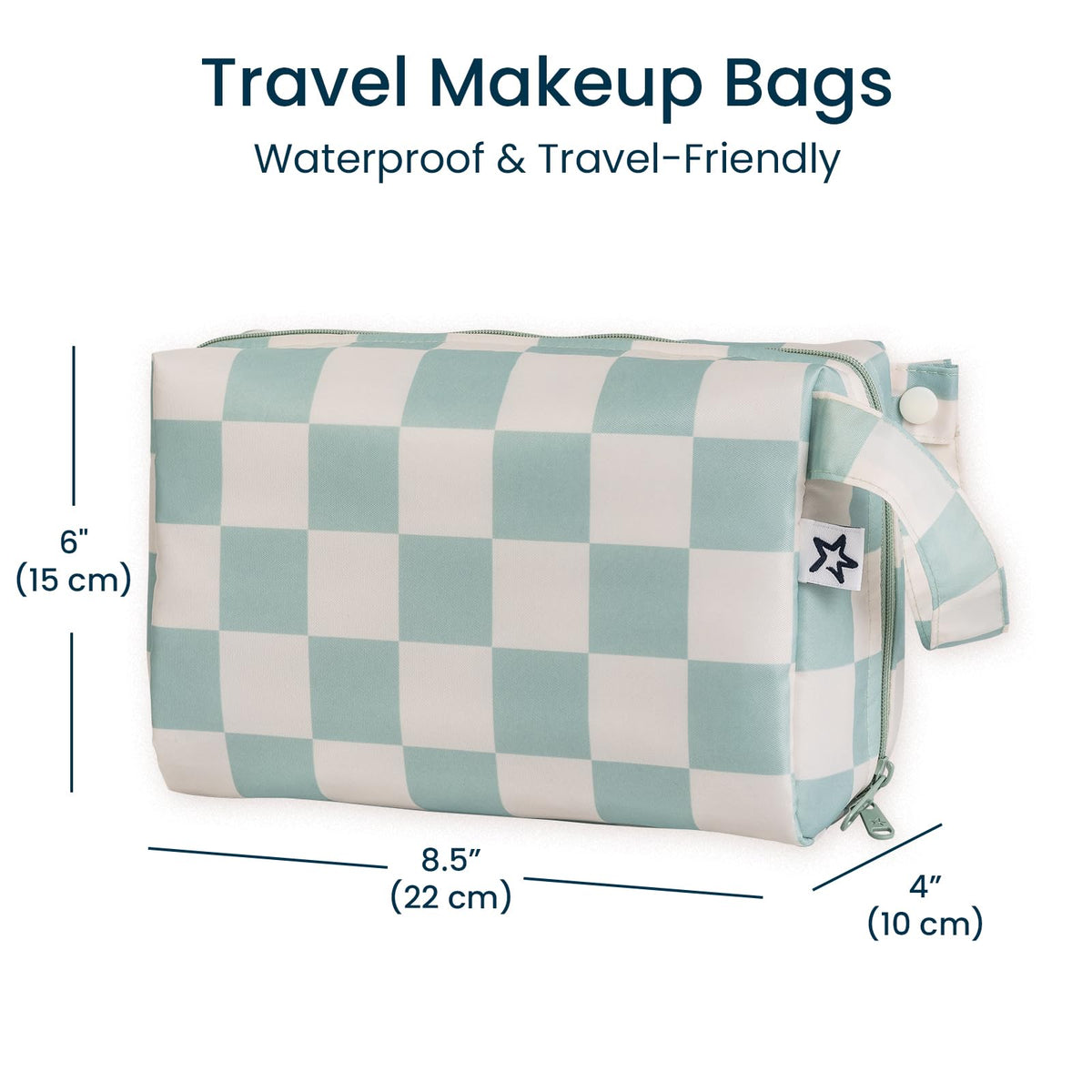 Tiny Twinkle Waterproof Travel Toiletry & Makeup Bag Organizer | Makeup Pouch with Multiple Compartments & Snap Handle for Travel | Gift for Women(Sage Checkers - thewildfolk Tiny Twinkle Waterproof Travel Toiletry & Makeup Bag Organizer | Makeup Pouch with Multiple Compartments & Snap Handle for Travel | Gift for Women(Sage Checkers