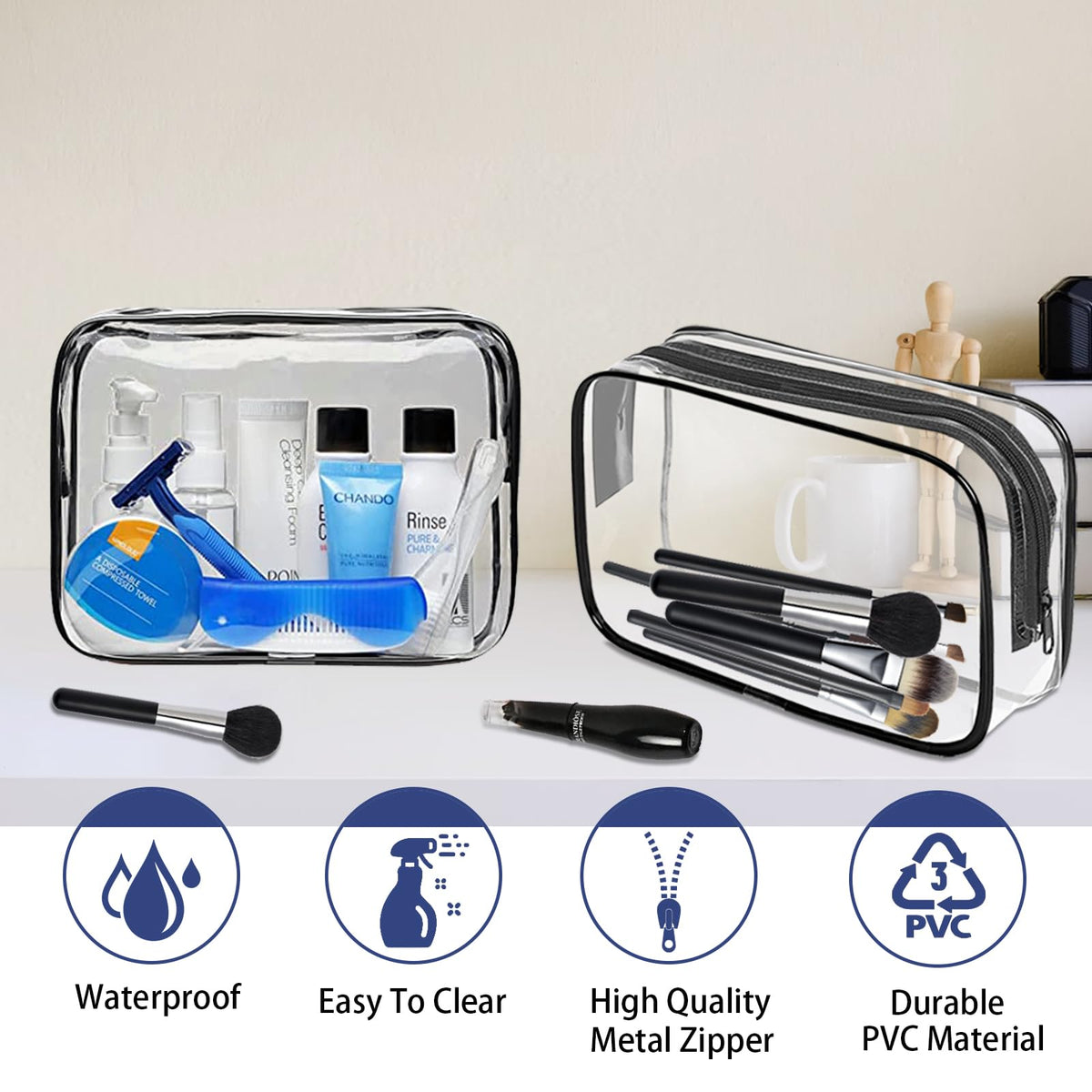 16 Pieces Clear Makeup Bags Bulk, TSA Approved Toiletry Bag for Travel, PVC Waterproof Travel Small Pouches Clear Pouch with Zipper for Men and Women Carry-on Travel Essentials Cosmetic Bags (Black) - thewildfolk 16 Pieces Clear Makeup Bags Bulk, TSA Approved Toiletry Bag for Travel, PVC Waterproof Travel Small Pouches Clear Pouch with Zipper for Men and Women Carry-on Travel Essentials Cosmetic Bags (Black)