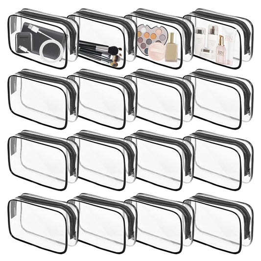 16 Pieces Clear Makeup Bags Bulk, TSA Approved Toiletry Bag for Travel, PVC Waterproof Travel Small Pouches Clear Pouch with Zipper for Men and Women Carry-on Travel Essentials Cosmetic Bags (Black) - thewildfolk 16 Pieces Clear Makeup Bags Bulk, TSA Approved Toiletry Bag for Travel, PVC Waterproof Travel Small Pouches Clear Pouch with Zipper for Men and Women Carry-on Travel Essentials Cosmetic Bags (Black)