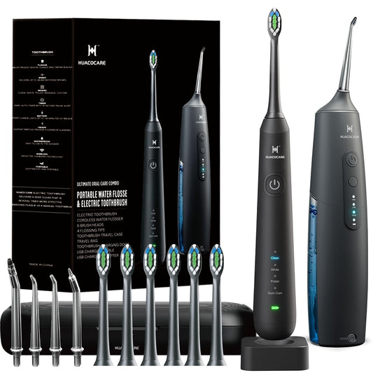 2-1 Oral Clean Kit- Water Dental flosser & Electric Toothbrush Combo- Brushing & Flossing- for Teeth Cleaning and Gum Health (Black) - thewildfolk 2-1 Oral Clean Kit- Water Dental flosser & Electric Toothbrush Combo- Brushing & Flossing- for Teeth Cleaning and Gum Health (Black)