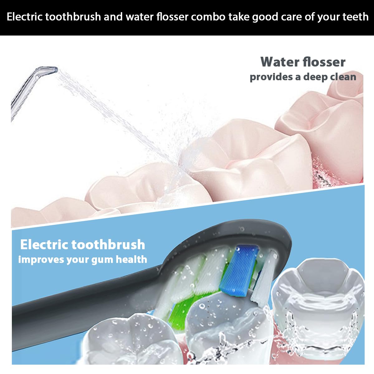 2-1 Oral Clean Kit- Water Dental flosser & Electric Toothbrush Combo- Brushing & Flossing- for Teeth Cleaning and Gum Health (Black) - thewildfolk 2-1 Oral Clean Kit- Water Dental flosser & Electric Toothbrush Combo- Brushing & Flossing- for Teeth Cleaning and Gum Health (Black)