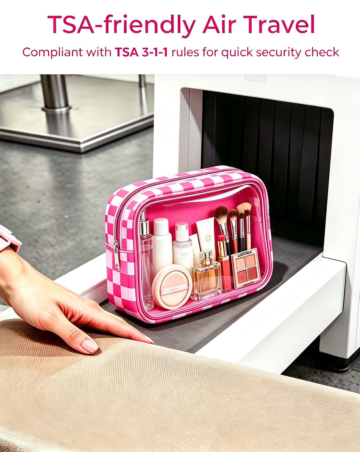 2 Pcs Clear Checkered Makeup Bag Set, Large Capacity Cosmetic Case Waterproof Travel Toiletry Bag Organizer Portable Makeup Pouch for Purse Small Make Up Bag Car Bag for Essentials (Mini+Large Rose) - thewildfolk 2 Pcs Clear Checkered Makeup Bag Set, Large Capacity Cosmetic Case Waterproof Travel Toiletry Bag Organizer Portable Makeup Pouch for Purse Small Make Up Bag Car Bag for Essentials (Mini+Large Rose)