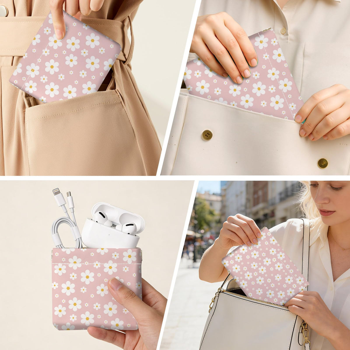 2 PCS PU Leather Small Makeup Bag Set for Purse,No Zipper Self-closing Cosmetic Bag, Portable Coin Purse Lipstick Accessories Organizer Travel Toiletry Storage Pouch for Women,pinkish-white flowers - thewildfolk 2 PCS PU Leather Small Makeup Bag Set for Purse,No Zipper Self-closing Cosmetic Bag, Portable Coin Purse Lipstick Accessories Organizer Travel Toiletry Storage Pouch for Women,pinkish-white flowers