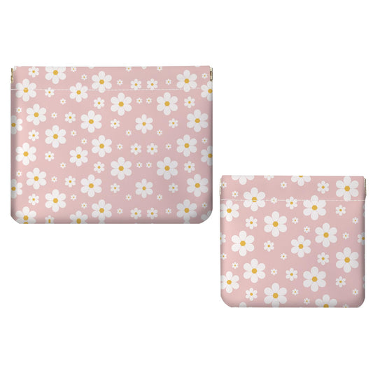 2 PCS PU Leather Small Makeup Bag Set for Purse,No Zipper Self-closing Cosmetic Bag, Portable Coin Purse Lipstick Accessories Organizer Travel Toiletry Storage Pouch for Women,pinkish-white flowers - thewildfolk 2 PCS PU Leather Small Makeup Bag Set for Purse,No Zipper Self-closing Cosmetic Bag, Portable Coin Purse Lipstick Accessories Organizer Travel Toiletry Storage Pouch for Women,pinkish-white flowers