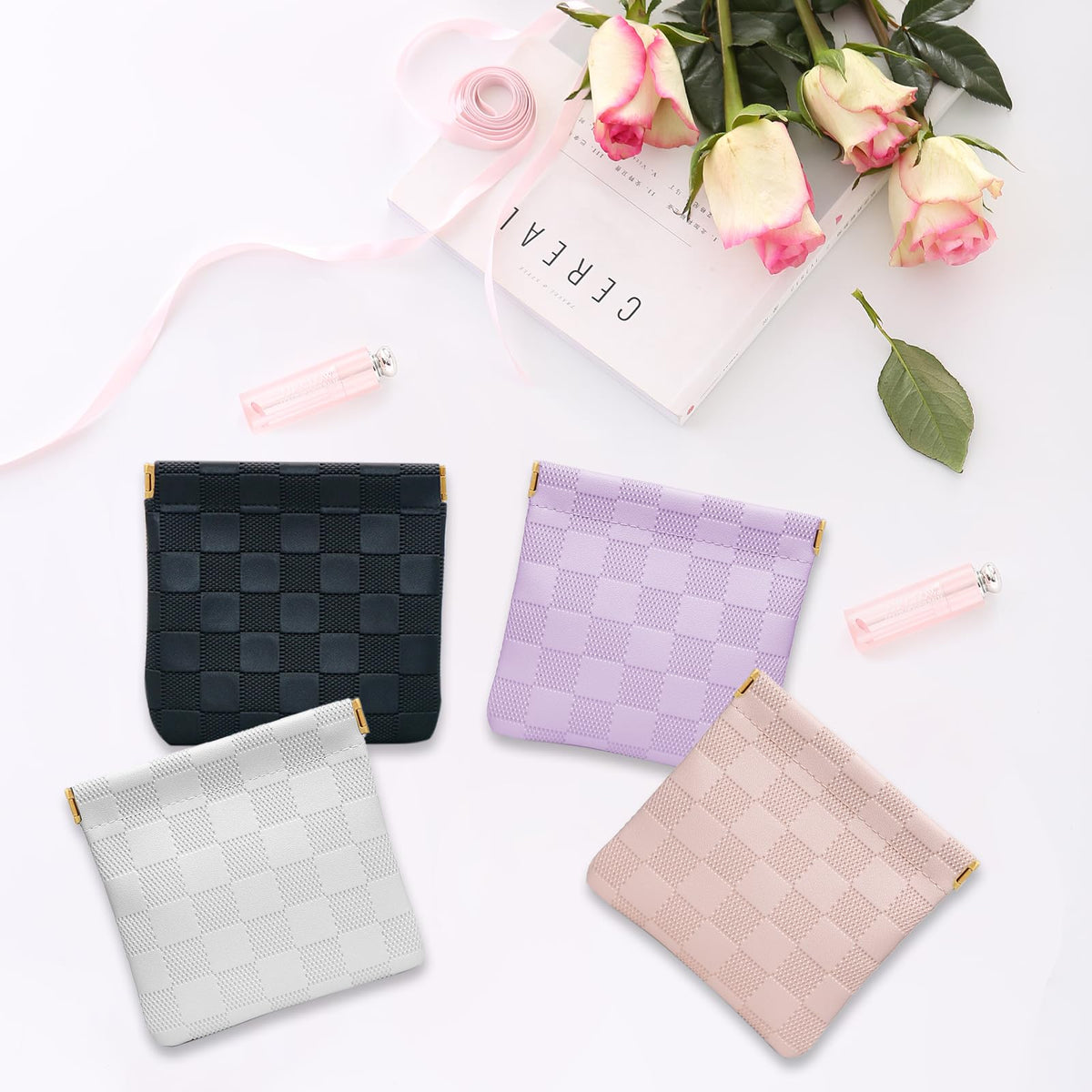 2 PCS Small Makeup Bag for Women, Small Pouches for Purse,Mini Checkered Cosmetic Bag Waterproof Pouch for Travel Storage bag, for Cosmetics Headphones Jewelry Cosmetic Lipstick Coins (Black, Beige) - thewildfolk 2 PCS Small Makeup Bag for Women, Small Pouches for Purse,Mini Checkered Cosmetic Bag Waterproof Pouch for Travel Storage bag, for Cosmetics Headphones Jewelry Cosmetic Lipstick Coins (Black, Beige)