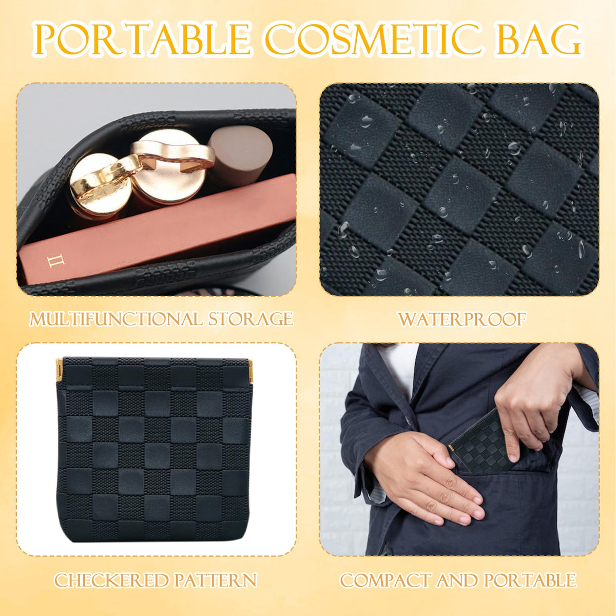 2 PCS Small Makeup Bag for Women, Small Pouches for Purse,Mini Checkered Cosmetic Bag Waterproof Pouch for Travel Storage bag, for Cosmetics Headphones Jewelry Cosmetic Lipstick Coins (Black, Beige) - thewildfolk 2 PCS Small Makeup Bag for Women, Small Pouches for Purse,Mini Checkered Cosmetic Bag Waterproof Pouch for Travel Storage bag, for Cosmetics Headphones Jewelry Cosmetic Lipstick Coins (Black, Beige)