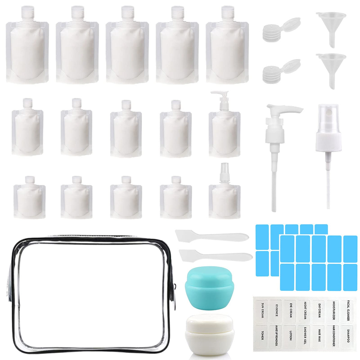 29 PCS Travel Size Refillable Empty Squeeze Pouch TSA Approved Travel Pouches for Toiletries Liquid Travel Containers Leak Proof Portable Travel Fluid Makeup Packing Bag for Cosmetics 30/50/100ml - thewildfolk 29 PCS Travel Size Refillable Empty Squeeze Pouch TSA Approved Travel Pouches for Toiletries Liquid Travel Containers Leak Proof Portable Travel Fluid Makeup Packing Bag for Cosmetics 30/50/100ml