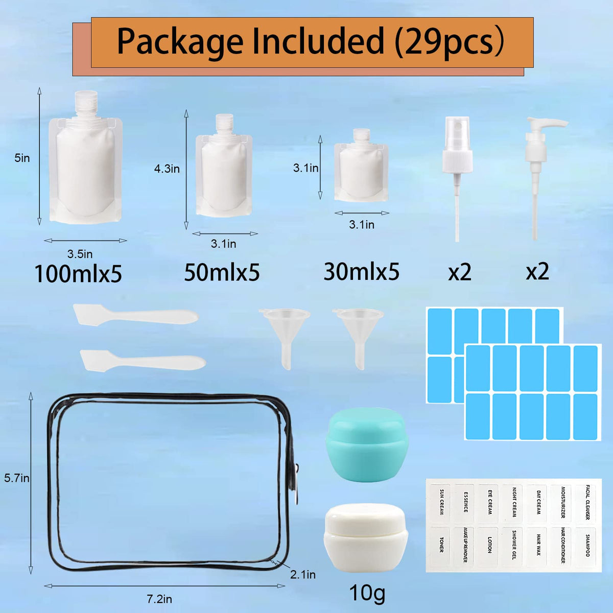 29 PCS Travel Size Refillable Empty Squeeze Pouch TSA Approved Travel Pouches for Toiletries Liquid Travel Containers Leak Proof Portable Travel Fluid Makeup Packing Bag for Cosmetics 30/50/100ml - thewildfolk 29 PCS Travel Size Refillable Empty Squeeze Pouch TSA Approved Travel Pouches for Toiletries Liquid Travel Containers Leak Proof Portable Travel Fluid Makeup Packing Bag for Cosmetics 30/50/100ml