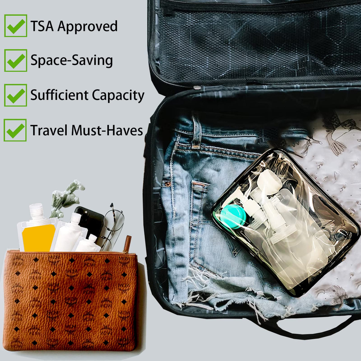 29 PCS Travel Size Refillable Empty Squeeze Pouch TSA Approved Travel Pouches for Toiletries Liquid Travel Containers Leak Proof Portable Travel Fluid Makeup Packing Bag for Cosmetics 30/50/100ml - thewildfolk 29 PCS Travel Size Refillable Empty Squeeze Pouch TSA Approved Travel Pouches for Toiletries Liquid Travel Containers Leak Proof Portable Travel Fluid Makeup Packing Bag for Cosmetics 30/50/100ml