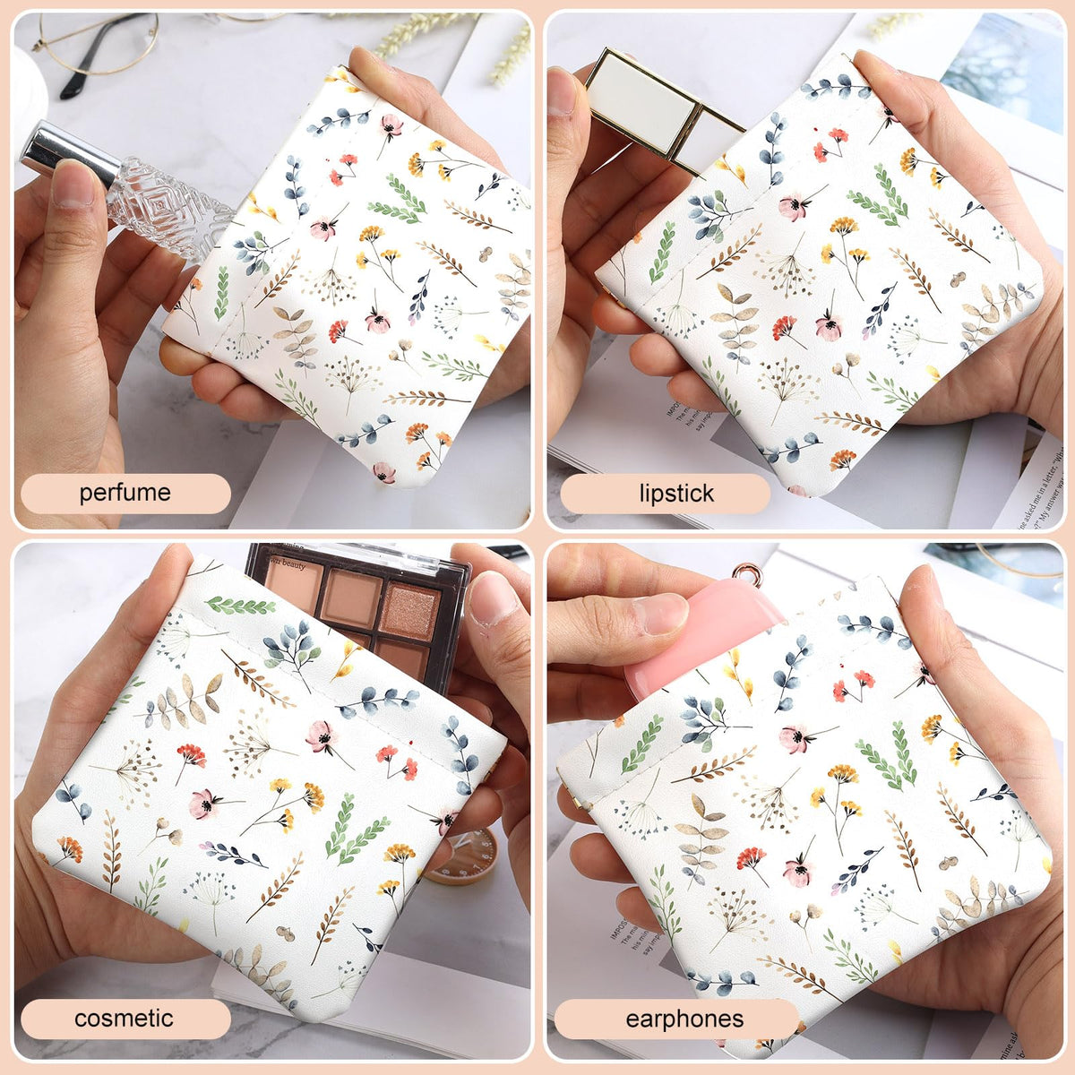 2Pcs PU Leather Small Squeeze Coin Purse Pouch Mini coin Bag Unique And Cute Wallet Cosmetic Bags Change Bag For Women Girls Men White And Purple Floral - thewildfolk 2Pcs PU Leather Small Squeeze Coin Purse Pouch Mini coin Bag Unique And Cute Wallet Cosmetic Bags Change Bag For Women Girls Men White And Purple Floral