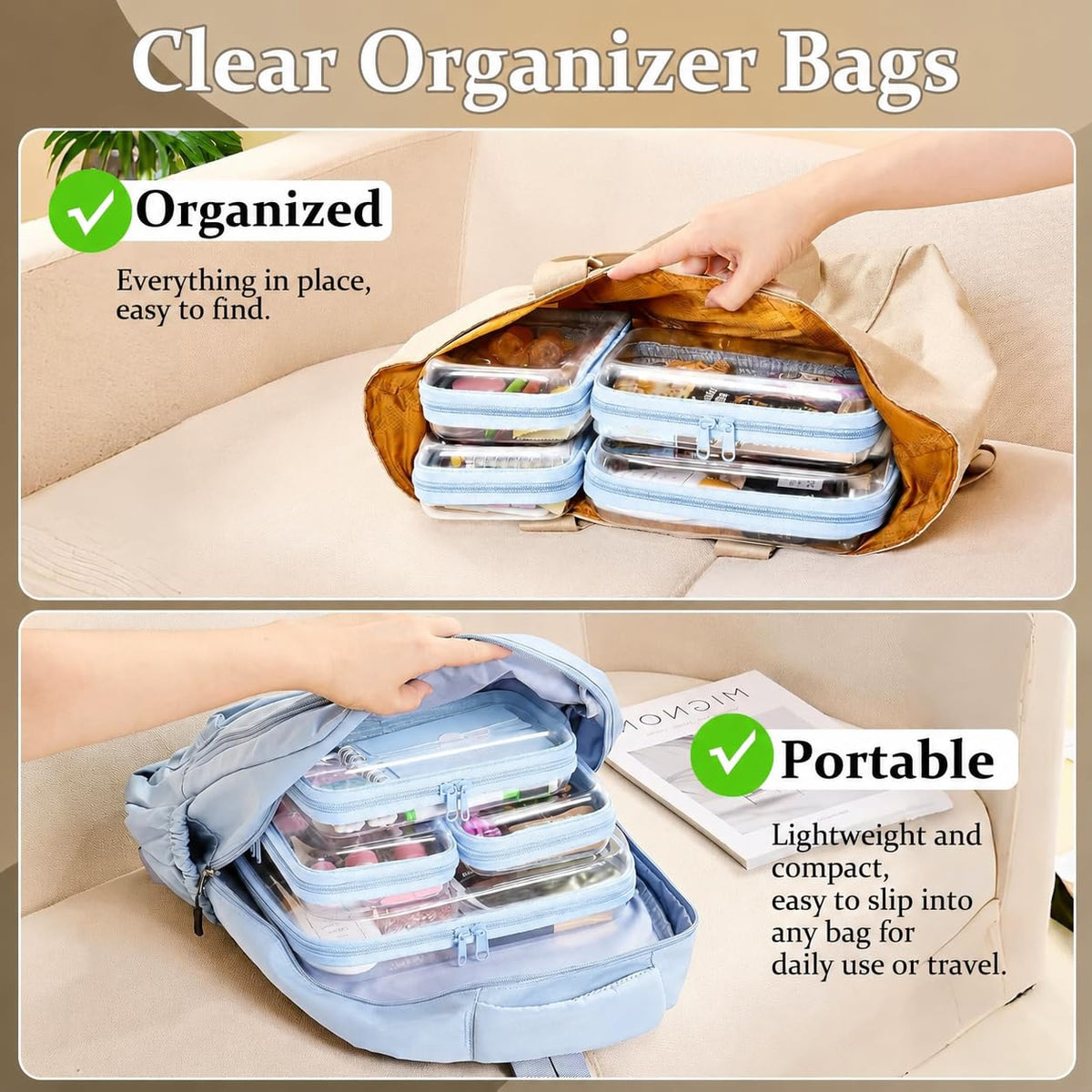 3-PCS Medium Clear Hard Shell Zipper Pouches, Clear Zipper Bags (3M, Pink) - thewildfolk 3-PCS Medium Clear Hard Shell Zipper Pouches, Clear Zipper Bags (3M, Pink)