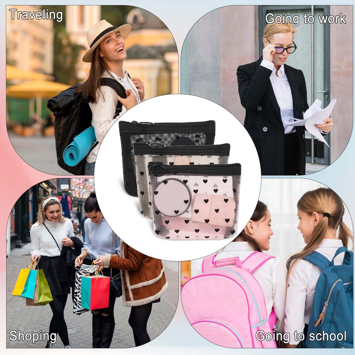 3Pcs Mini Cosmetic Bags, Heart Print Mesh Zipper Bags, Lipstick Accessories Organizer, Makeup Bag for Women, Small Purse Bag, 3 Colors - thewildfolk 3Pcs Mini Cosmetic Bags, Heart Print Mesh Zipper Bags, Lipstick Accessories Organizer, Makeup Bag for Women, Small Purse Bag, 3 Colors