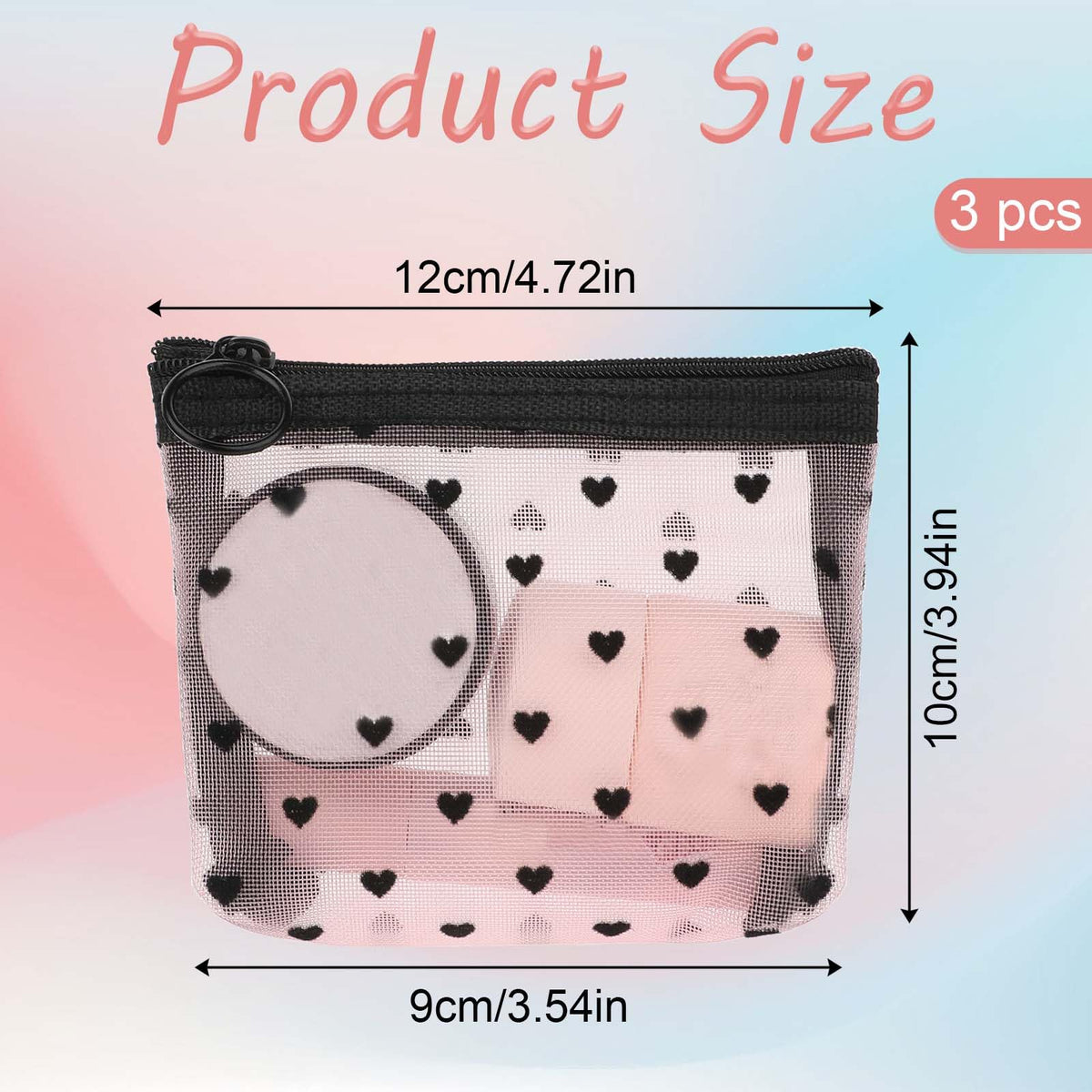 3Pcs Mini Cosmetic Bags, Heart Print Mesh Zipper Bags, Lipstick Accessories Organizer, Makeup Bag for Women, Small Purse Bag, 3 Colors - thewildfolk 3Pcs Mini Cosmetic Bags, Heart Print Mesh Zipper Bags, Lipstick Accessories Organizer, Makeup Bag for Women, Small Purse Bag, 3 Colors