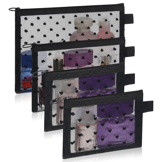 4 Pcs Purse Organizer Bags Cute Pouches for Purse Heart Printed Mesh - thewildfolk 4 Pcs Purse Organizer Bags Cute Pouches for Purse Heart Printed Mesh