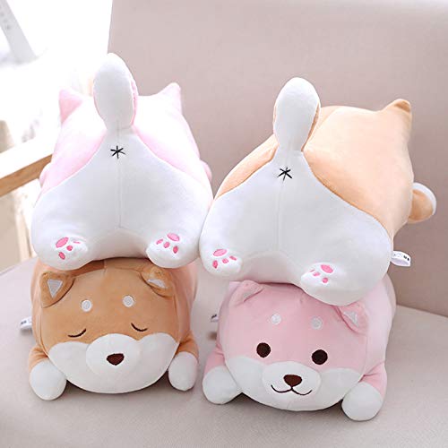 Shiba Inu Dog Plush Pillow,Soft Cute Corgi Stuffed Animals Doll Toys Gifts for Valentine, Christmas, Birthday, Bed, Sofa Chair (Pink Round Eye, 21.3in)