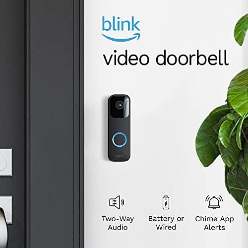 Like-New Blink Video Doorbell — Two-way audio, HD video, long-lasting battery life, wired or wire-free install, motion detection, chime app alerts, Works with Alexa (Black)
