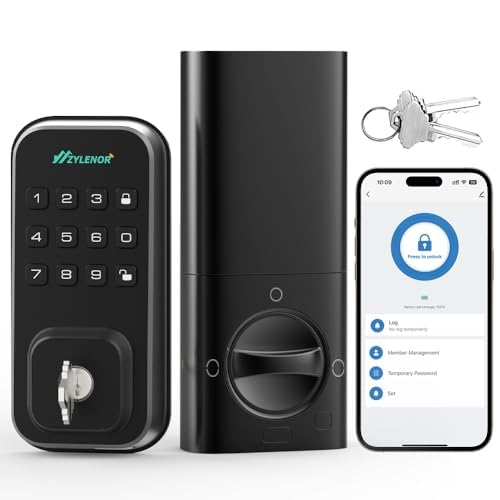 Zylenor Keyless Entry Door Lock, Smart Lock for Front Door with Digital Keypad, Built-in WiFi Deadbolt, App Remote Control with Easy Installation, Upgraded Battery Life
