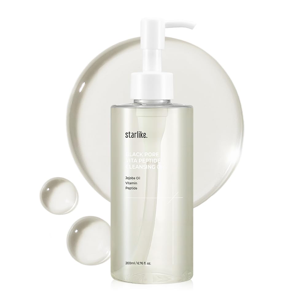 starlike Black Pore Vita Peptide Cleansing Oil I Jojoba 5%, AHA & LHA I Oil Cleanser for Face I Deep Cleansing Makeup Remover I Targets Clogging Blackheads I Korean Skincare I 6.76 Fl oz (200ml)