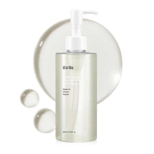 starlike Black Pore Vita Peptide Cleansing Oil I Jojoba 5%, AHA & LHA I Oil Cleanser for Face I Deep Cleansing Makeup Remover I Targets Clogging Blackheads I Korean Skincare I 6.76 Fl oz (200ml)