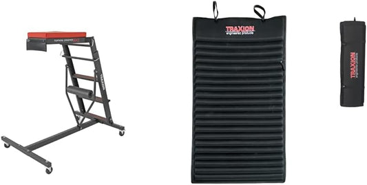 Traxion 3-200 NXT Foldable Topside Automotive Engine Creeper, Black and Traxion 1-500 VersaMat Roll-Up High Density Foam Utility Mat, Black