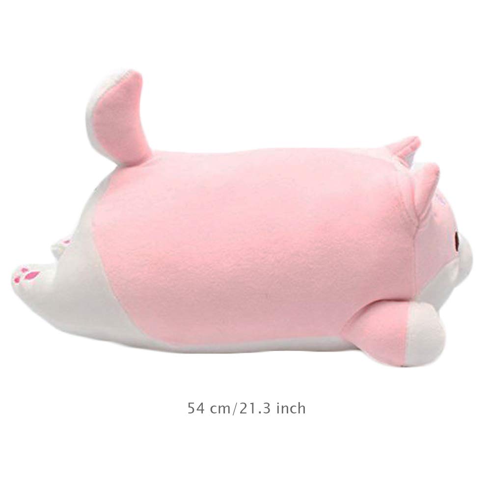 Shiba Inu Dog Plush Pillow,Soft Cute Corgi Stuffed Animals Doll Toys Gifts for Valentine, Christmas, Birthday, Bed, Sofa Chair (Pink Round Eye, 21.3in)