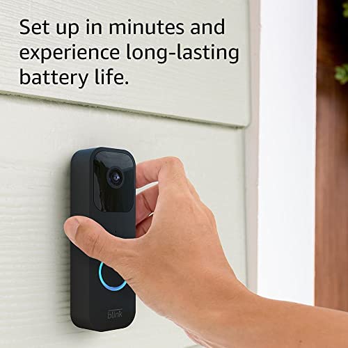 Like-New Blink Video Doorbell — Two-way audio, HD video, long-lasting battery life, wired or wire-free install, motion detection, chime app alerts, Works with Alexa (Black)