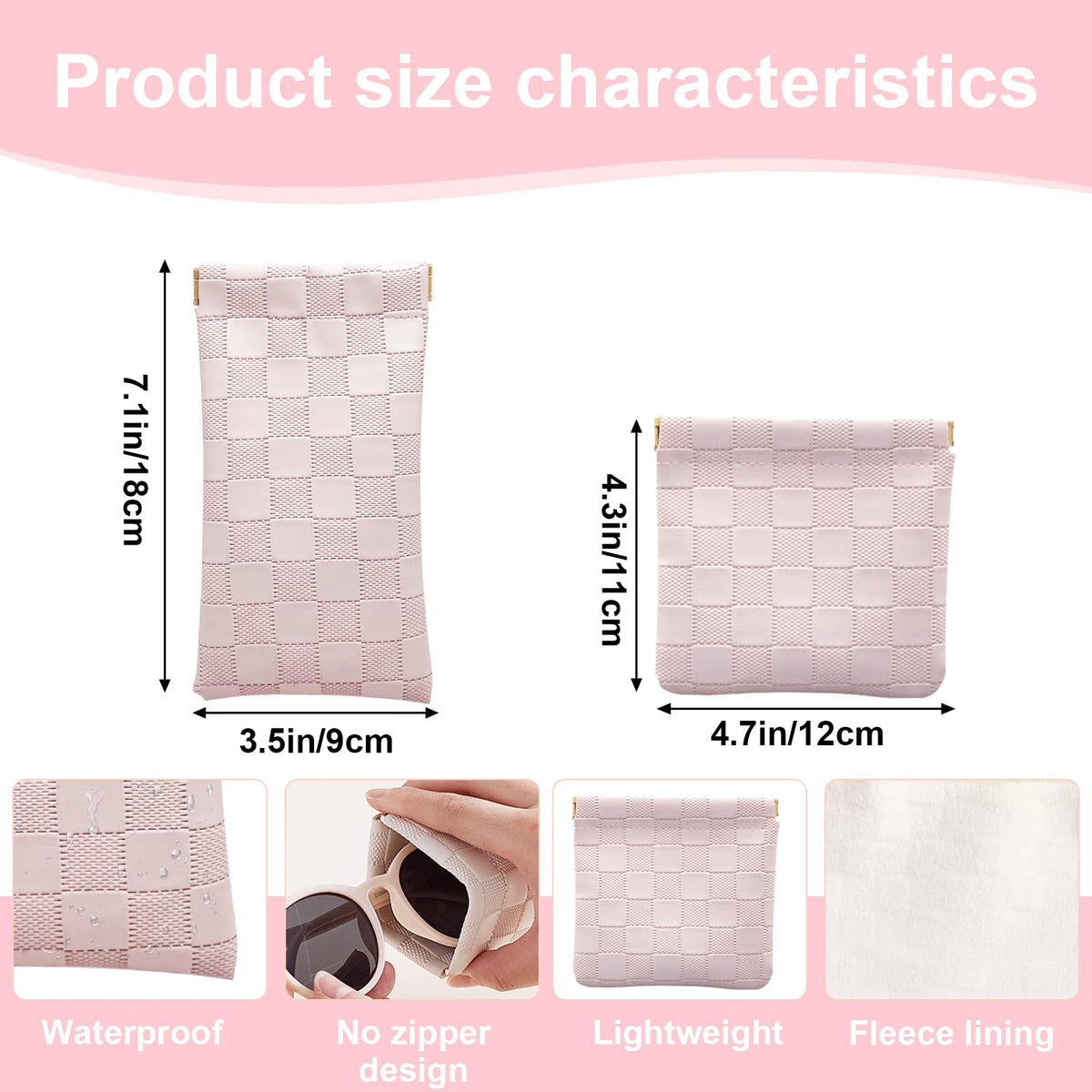 4PCS Small Makeup Bag for Purse, Mini Leather Pocket Cosmetic Bag for Women, Waterproof Portable Makeup Pouch No Zipper Coin Purse Lipstick Bag Accessories, Checkered Travel Storage Bag(White, Pink) - thewildfolk 4PCS Small Makeup Bag for Purse, Mini Leather Pocket Cosmetic Bag for Women, Waterproof Portable Makeup Pouch No Zipper Coin Purse Lipstick Bag Accessories, Checkered Travel Storage Bag(White, Pink)