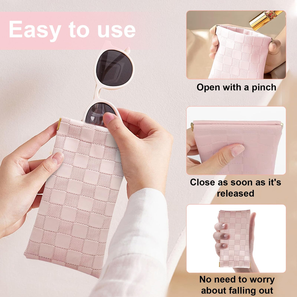 4PCS Small Makeup Bag for Purse, Mini Leather Pocket Cosmetic Bag for Women, Waterproof Portable Makeup Pouch No Zipper Coin Purse Lipstick Bag Accessories, Checkered Travel Storage Bag(White, Pink) - thewildfolk 4PCS Small Makeup Bag for Purse, Mini Leather Pocket Cosmetic Bag for Women, Waterproof Portable Makeup Pouch No Zipper Coin Purse Lipstick Bag Accessories, Checkered Travel Storage Bag(White, Pink)