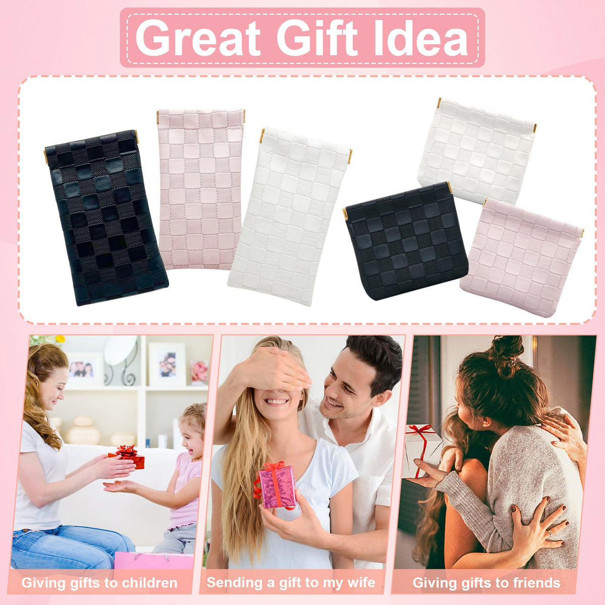 4PCS Small Makeup Bag for Purse, Mini Leather Pocket Cosmetic Bag for Women, Waterproof Portable Makeup Pouch No Zipper Coin Purse Lipstick Bag Accessories, Checkered Travel Storage Bag(White, Pink) - thewildfolk 4PCS Small Makeup Bag for Purse, Mini Leather Pocket Cosmetic Bag for Women, Waterproof Portable Makeup Pouch No Zipper Coin Purse Lipstick Bag Accessories, Checkered Travel Storage Bag(White, Pink)