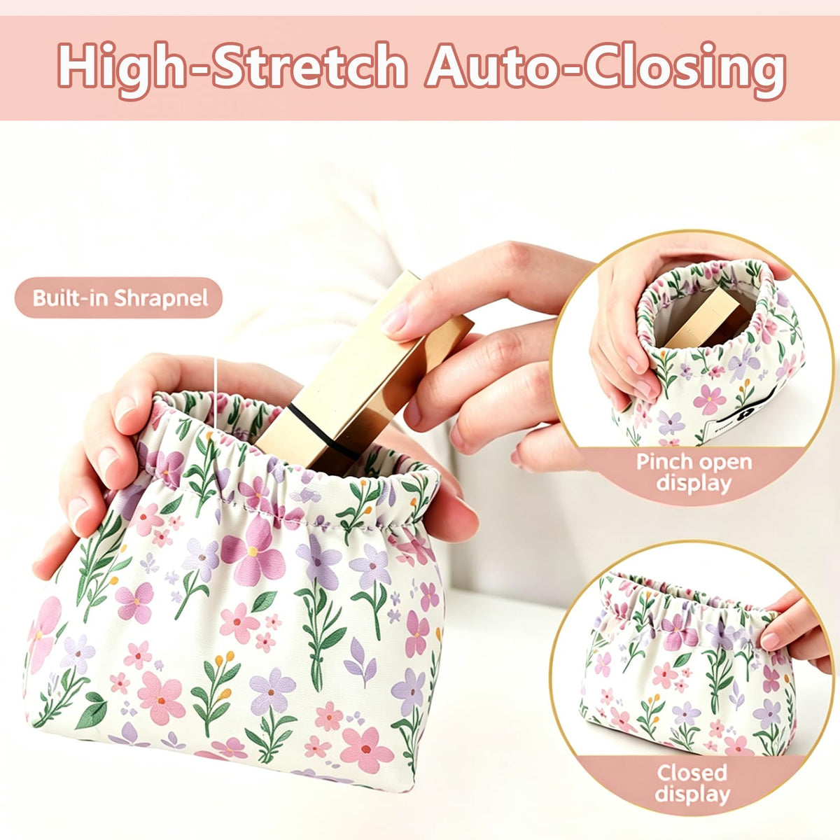 4Pcs Small Makeup Bag for Purse,Waterproof Portable Cosmetic Bags for Women,Cute Flowers Self-Closing Mini Makeup Pouch Travel Storage for Coin Purse Lipstick Organizer Jewelry Earphones(Floral) - thewildfolk 4Pcs Small Makeup Bag for Purse,Waterproof Portable Cosmetic Bags for Women,Cute Flowers Self-Closing Mini Makeup Pouch Travel Storage for Coin Purse Lipstick Organizer Jewelry Earphones(Floral)