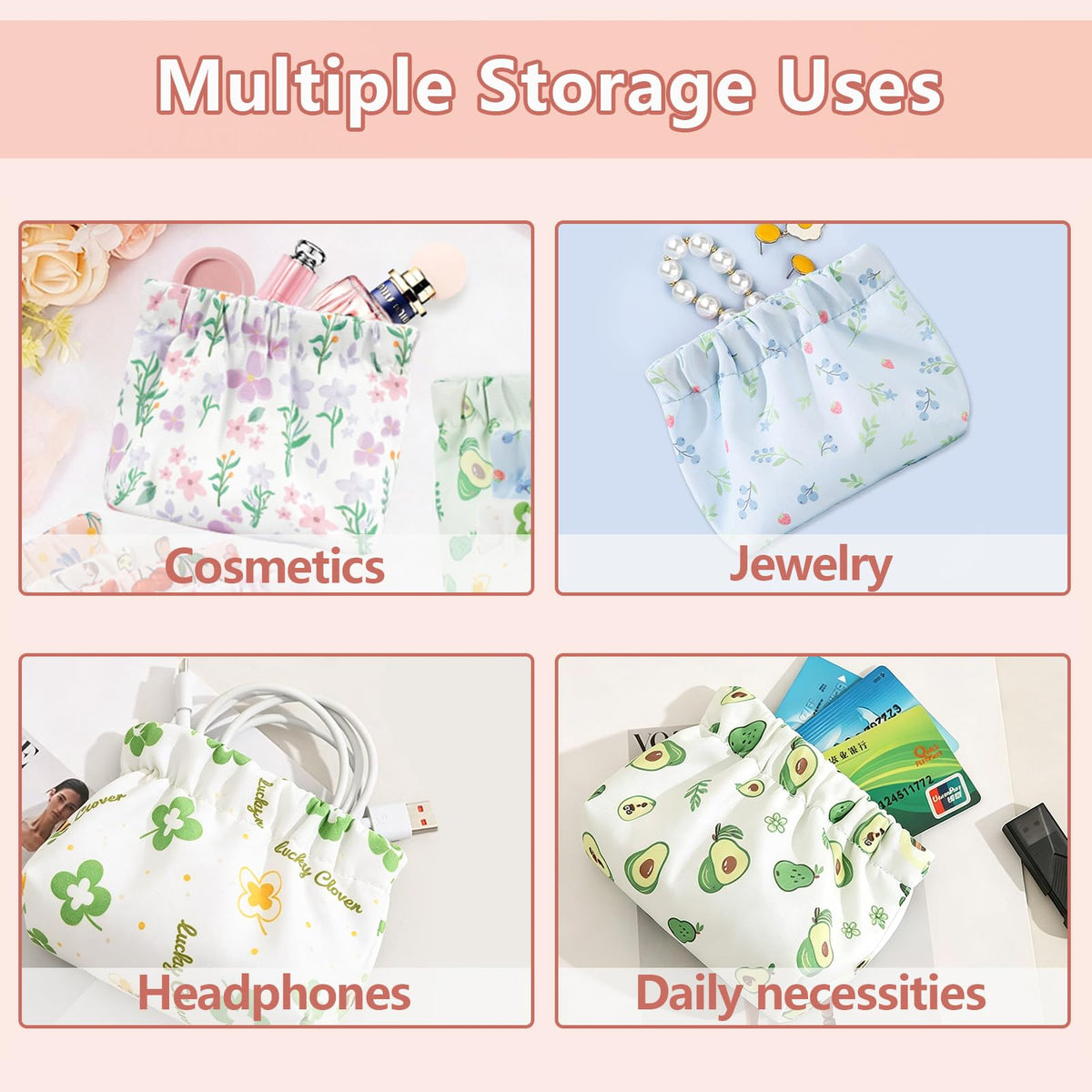 4Pcs Small Makeup Bag for Purse,Waterproof Portable Cosmetic Bags for Women,Cute Flowers Self-Closing Mini Makeup Pouch Travel Storage for Coin Purse Lipstick Organizer Jewelry Earphones(Floral) - thewildfolk 4Pcs Small Makeup Bag for Purse,Waterproof Portable Cosmetic Bags for Women,Cute Flowers Self-Closing Mini Makeup Pouch Travel Storage for Coin Purse Lipstick Organizer Jewelry Earphones(Floral)