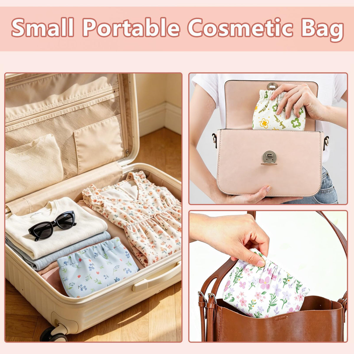4Pcs Small Makeup Bag for Purse,Waterproof Portable Cosmetic Bags for Women,Cute Flowers Self-Closing Mini Makeup Pouch Travel Storage for Coin Purse Lipstick Organizer Jewelry Earphones(Floral) - thewildfolk 4Pcs Small Makeup Bag for Purse,Waterproof Portable Cosmetic Bags for Women,Cute Flowers Self-Closing Mini Makeup Pouch Travel Storage for Coin Purse Lipstick Organizer Jewelry Earphones(Floral)