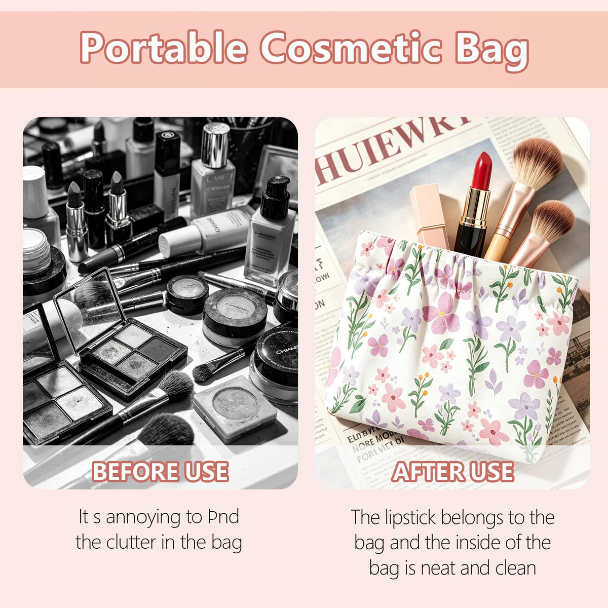 4Pcs Small Makeup Bag for Purse,Waterproof Portable Cosmetic Bags for Women,Cute Flowers Self-Closing Mini Makeup Pouch Travel Storage for Coin Purse Lipstick Organizer Jewelry Earphones(Floral) - thewildfolk 4Pcs Small Makeup Bag for Purse,Waterproof Portable Cosmetic Bags for Women,Cute Flowers Self-Closing Mini Makeup Pouch Travel Storage for Coin Purse Lipstick Organizer Jewelry Earphones(Floral)