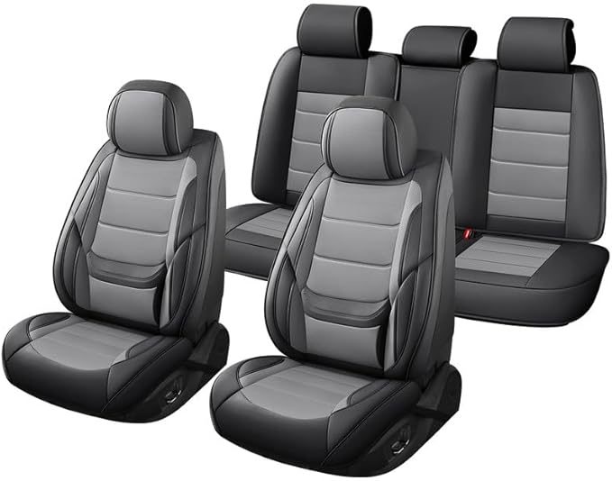 Car Seat Covers Full Set Fit for Buick Regal 2009-2020, Premium Faux Leather Waterproof Car Seat Protectors with Lumbar Support, Breathable Anti-Slip Easy to Install(Black&Gray,Full Set)