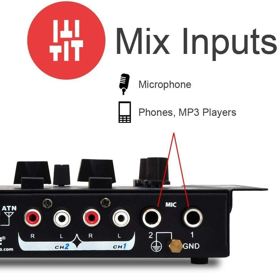 Pyle Wireless DJ Audio Mixer - 3 Channel Bluetooth Compatible DJ Controller Sound Mixer, Mic-Talkover, USB Reader, Dual RCA Phono/Line In, Microphone Input, Headphone Jack, Black - PMX7BU.5
