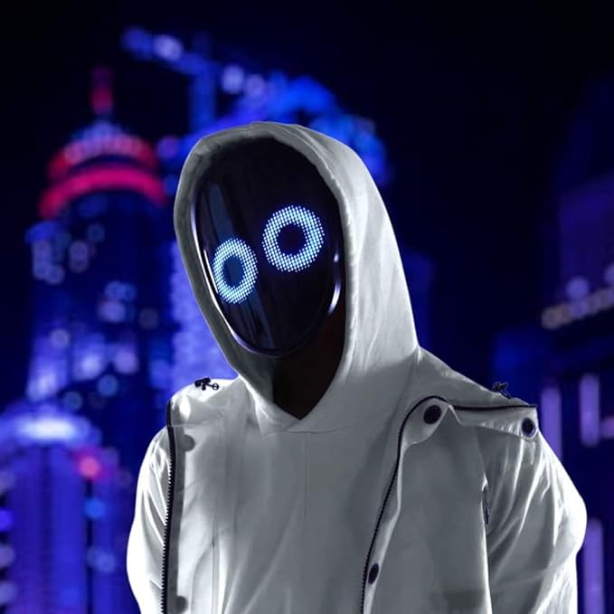 Pixel Stackers Face Transforming LED Mask App-Controlled Light Up Cosplay Mask with 115+ Animated Faces, Customizable LED Patterns, Rechargeable Battery Rave, Festival, Halloween, DJ Accessory