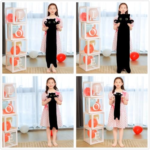 Long Cat Plush Cute Black Cat Stuffed Animals 43inch Soft Plushies Body Pillow Kitten Plush Throw Pillow Kawaii Big Plush Doll Toys Gift for Kids Girlfriend Birthday, 110cm/43.3inch