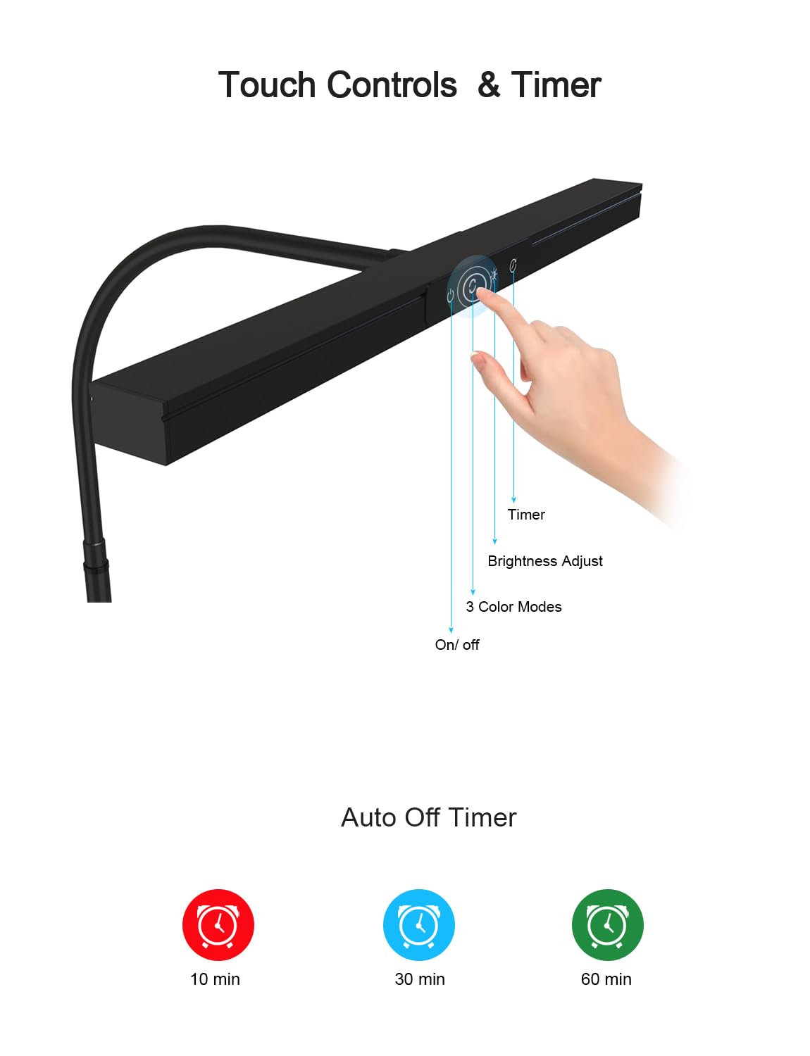 Piano Light for Upright Piano,Wide Illumination Covering Music Sheet 88 Key LED Piano Lamp for Grand/Digital Pianos,Dimmable Desk Lamp 3 Color Modes,Gooseneck,Timer,Eye Care Music Stand Light Black