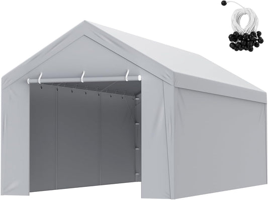 VEVOR Carport Replacement Canopy Cover Top + Side Wall 13 x 20 ft, Garage Tent Shelter Tarp Heavy-Duty Waterproof & UV Protected, Easy Installation with Ball Bungees,Grey (Frame Not Included)