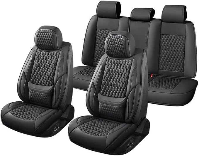 Car Seat Covers Full Set Custom Fit for Chevrolet/Chevy Bolt 2016-2026 - Premium Faux Leather with Lumbar Support | Breathable, Waterproof, Anti-Slip, Durable (Black,Full Set)